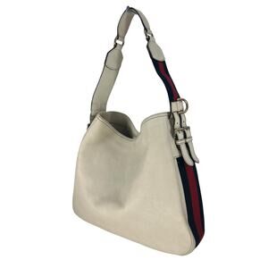 Gucci Vintage Web Leather Heritage Hobo Bag White Shoulder Bag